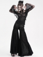 Black Gothic Punk Retro Floral Embroidery Wide Leg Pants for Women