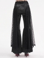 Black Gothic Embroidered Lace Overlay Fitted Flared Pants for Women