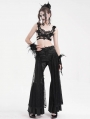 Black Gothic Embroidered Lace Overlay Fitted Flared Pants for Women