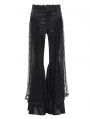 Black Gothic Embroidered Lace Overlay Fitted Flared Pants for Women