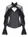 Black Gothic Vintage Ruffle Lace Tassled Fitted Shirt for Women