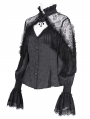 Black Gothic Vintage Ruffle Lace Tassled Fitted Shirt for Women