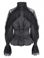 Black Gothic Vintage Ruffle Lace Tassled Fitted Shirt for Women