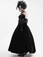 Black Gothic Retro Floral Embroidered Velvet Maxi Slip Party Dress