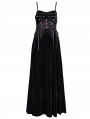 Black Gothic Retro Floral Embroidered Velvet Maxi Slip Party Dress