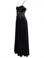 Black Gothic Retro Floral Embroidered Velvet Maxi Slip Party Dress