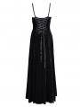 Black Gothic Retro Floral Embroidered Velvet Maxi Slip Party Dress