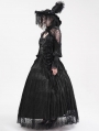 Black Gothic Gorgeous Flower Tassled Embroidered Lace Maxi Skirt