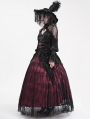 Black and Red Gothic Gorgeous Flower Tassled Embroidered Lace Maxi Skirt