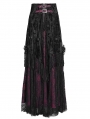 Black and Red Gothic Gorgeous Flower Tassled Embroidered Lace Maxi Skirt