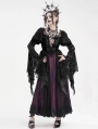 Black and Purple Gothic Retro Sexy Ruffled Lace Flared Sleeve Long Party Dress