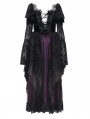 Black and Purple Gothic Retro Sexy Ruffled Lace Flared Sleeve Long Party Dress