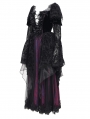 Black and Purple Gothic Retro Sexy Ruffled Lace Flared Sleeve Long Party Dress