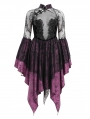 Black and Purple Vintage Gothic Cheongsam Collar Lace Irregular Short Party Dress