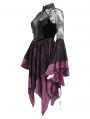 Black and Purple Vintage Gothic Cheongsam Collar Lace Irregular Short Party Dress