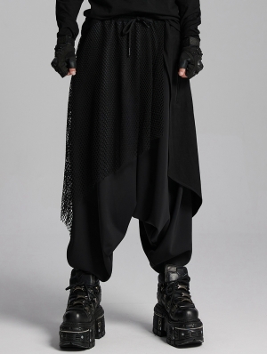 Black Gothic Dark Punk Drop Crotch Loose Pants for Men