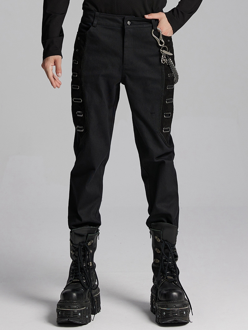 Black Gothic Punk Visual Eyelet Decor Street Pants for Men