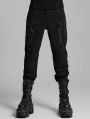 Black Gothic Cyber Punk Style Patch Fitted Pants for Men