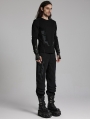 Black Gothic Cyber Punk Style Patch Fitted Pants for Men