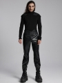 Black Gothic Punk Minimalist Studded Faux Leather Pants for Men