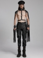 Black Gothic Punk Street Cross Buckle PU Leather Pants for Men