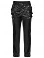 Black Gothic Punk Street Cross Buckle PU Leather Pants for Men