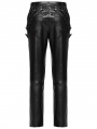 Black Gothic Punk Street Cross Buckle PU Leather Pants for Men