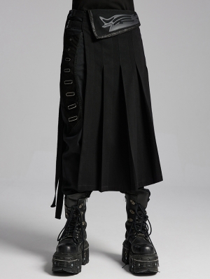 Black Gothic Punk Personality Men's Pleated Half Skirt