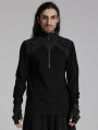 Black Gothic Techwear Style Long Sleeved Fitted T-Shirt for Men