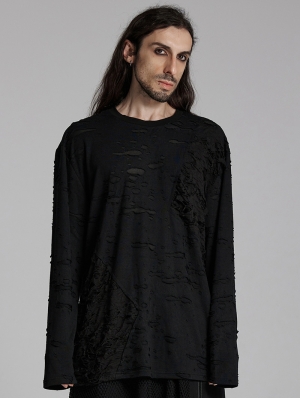 Black Gothic Decadent Loose Casual Knit T-Shirt for Men