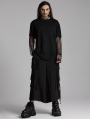 Black Gothic Punk Fake Two-Piece Mesh Spliced T-Shirt for Men