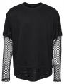 Black Gothic Punk Fake Two-Piece Mesh Spliced T-Shirt for Men