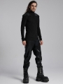 Black Gothic Cyber Punk Zipper Collar Long Sleeved T-Shirt for Men