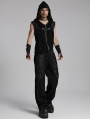 Black Gothic Punk Hooded Decadent Mesh Knitted Vest for Men