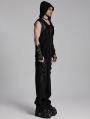 Black Gothic Punk Hooded Decadent Mesh Knitted Vest for Men