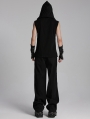 Black Gothic Punk Hooded Decadent Mesh Knitted Vest for Men