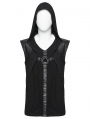 Black Gothic Punk Hooded Decadent Mesh Knitted Vest for Men