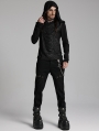 Black Gothic Dark Hooded Cross Overlapping T-Shirt for Men