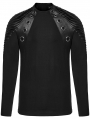 Black Gothic Punk Faux Leather Spliced Knitted T-Shirt for Men