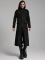 Black Gothic Doomsday Punk Studded Printed Long Coat for Men