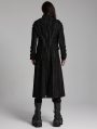 Black Gothic Doomsday Punk Studded Printed Long Coat for Men