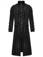 Black Gothic Doomsday Punk Studded Printed Long Coat for Men