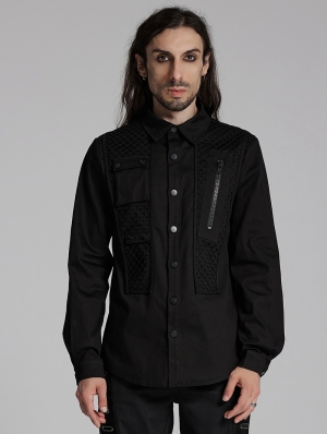 Black Gothic Cyberpunk Functional Long Sleeve Shirt for Men