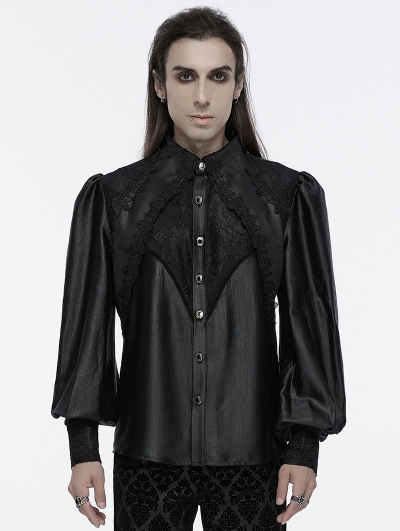 Black Gothic Layered Lace Gorgeous Puff Sleeve Shirt for Men