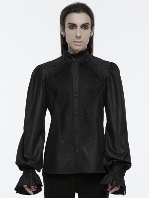 Black Gothic Palace Style Retro Ruffle Pleated Shirt for Men