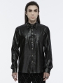 Black Gothic Dragon Scale Faux Leather Fitted Shirt for Men