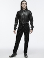 Black Gothic Dragon Scale Faux Leather Fitted Shirt for Men