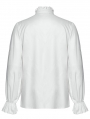 White Gothic Retro 3D Pleated Lantern Sleeve Shirt for Men