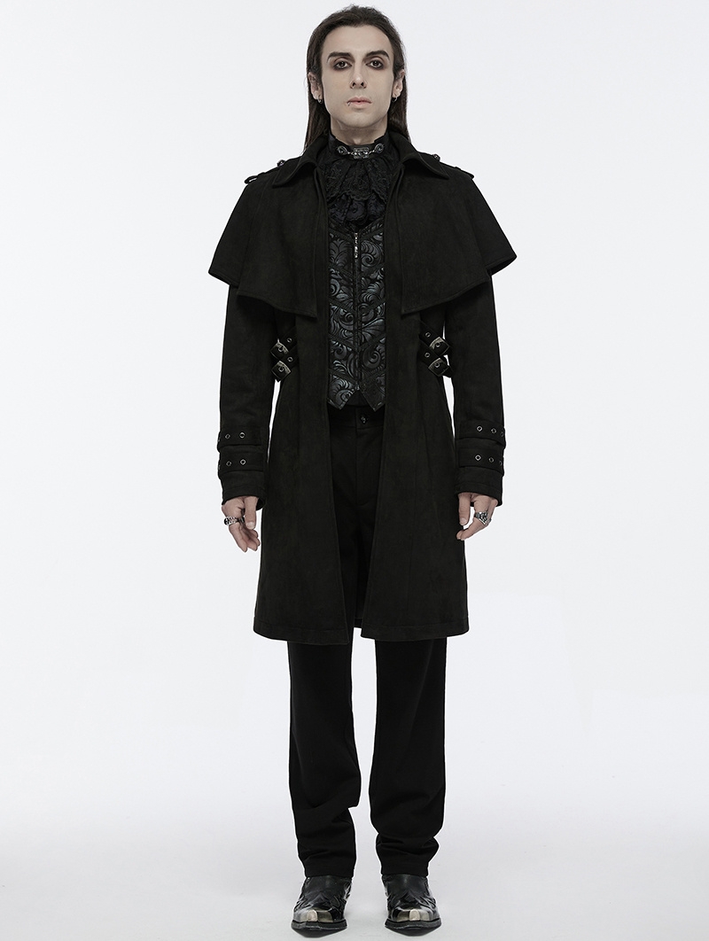 Black Gothic Retro Zip Front Cloak Style Jacket for Men