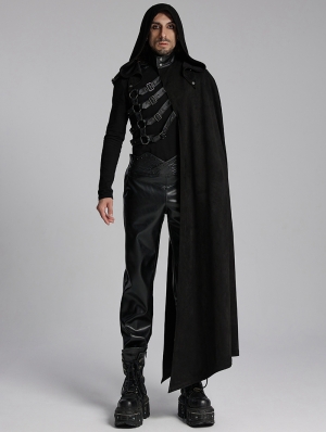 Black Gothic Punk Asymmetric Detachable Half Cloak for Men